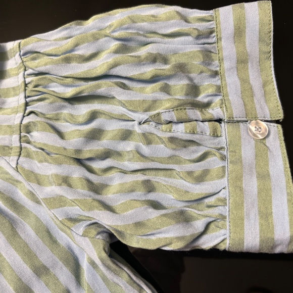 2-Striped Shirt Women V Neck Puff Short Sleeve Oversized Shirts Casual Summer - Picture 6 of 6